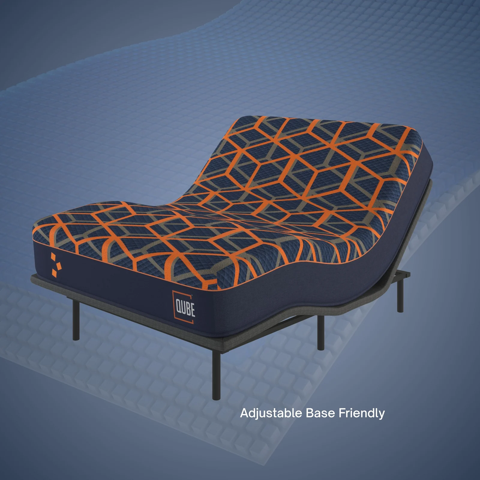 Qube Indulge (Model 1401) mattress articulated on an adjustable base, head and foot raised