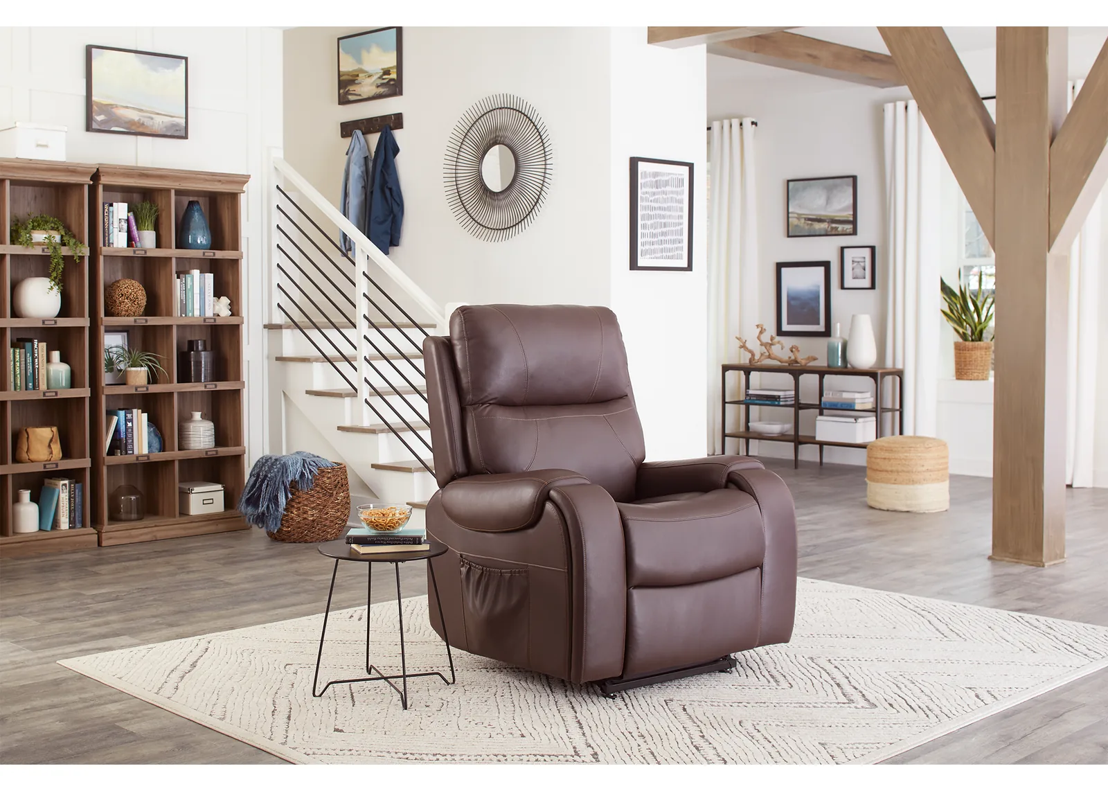 UltraCozy UC671 power recliner in Coffee Bean, in the seated upright position