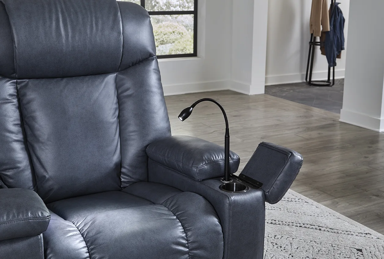 UltraCozy UC677 power recliner in Lagoon with the reading light accessory